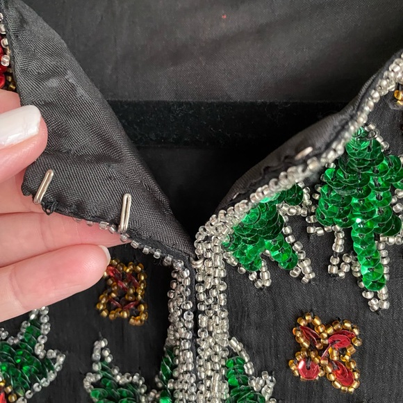 Vintage Stenay Womens Evening Jacket Sequin Top Black Blue Red 80s-Size S - Picture 5 of 6